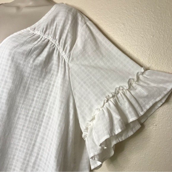 Terra and Sky V Neck Button Front Short Ruffle Flutter Sleeve White Top Women 3X - Picture 4 of 16